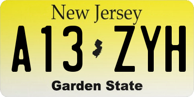 NJ license plate A13ZYH