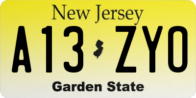 NJ license plate A13ZYO