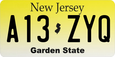 NJ license plate A13ZYQ