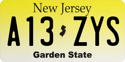 NJ license plate A13ZYS
