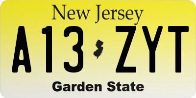 NJ license plate A13ZYT
