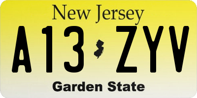 NJ license plate A13ZYV