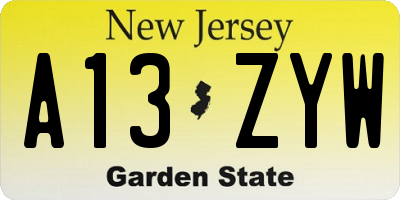 NJ license plate A13ZYW