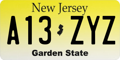 NJ license plate A13ZYZ