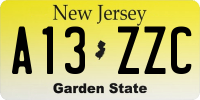 NJ license plate A13ZZC