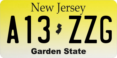 NJ license plate A13ZZG