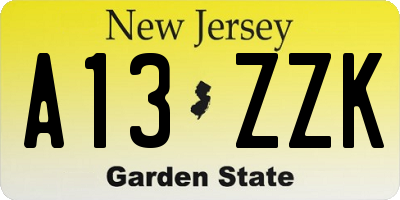 NJ license plate A13ZZK