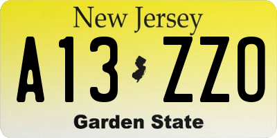 NJ license plate A13ZZO