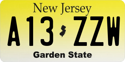 NJ license plate A13ZZW