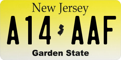 NJ license plate A14AAF