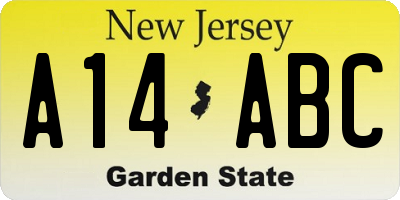 NJ license plate A14ABC