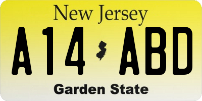 NJ license plate A14ABD