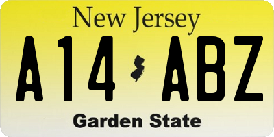 NJ license plate A14ABZ