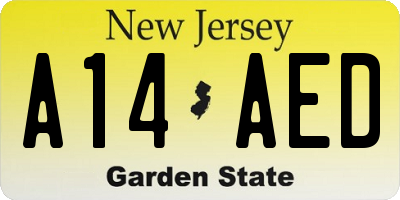 NJ license plate A14AED