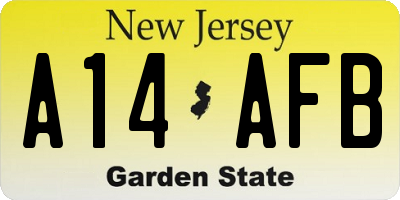 NJ license plate A14AFB