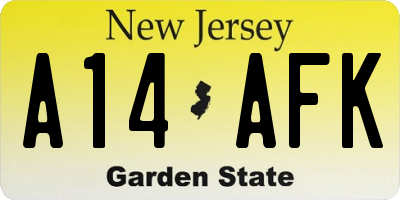 NJ license plate A14AFK