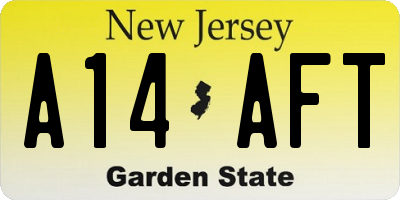 NJ license plate A14AFT