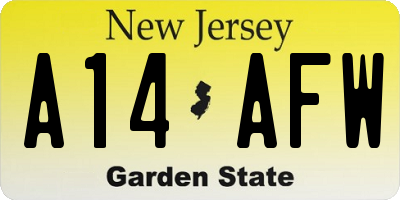 NJ license plate A14AFW