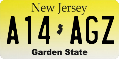 NJ license plate A14AGZ