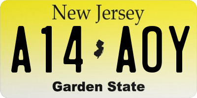 NJ license plate A14AOY