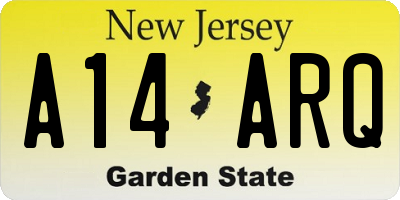 NJ license plate A14ARQ