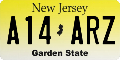 NJ license plate A14ARZ