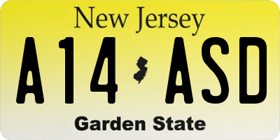 NJ license plate A14ASD