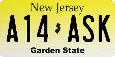NJ license plate A14ASK