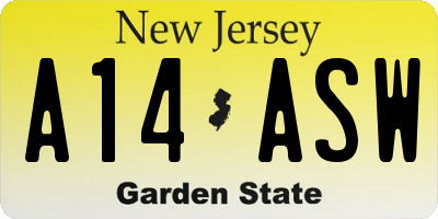 NJ license plate A14ASW
