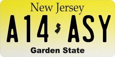 NJ license plate A14ASY