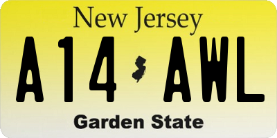 NJ license plate A14AWL