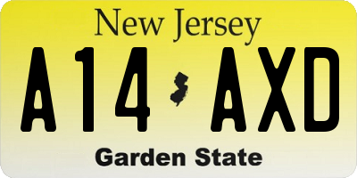 NJ license plate A14AXD