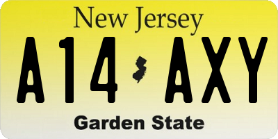 NJ license plate A14AXY