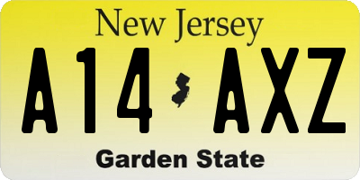 NJ license plate A14AXZ