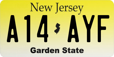 NJ license plate A14AYF