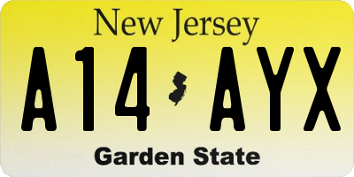 NJ license plate A14AYX