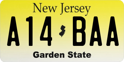 NJ license plate A14BAA