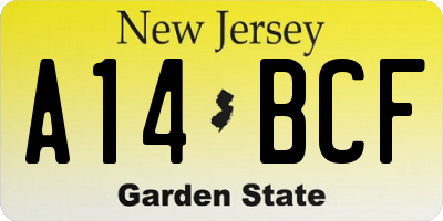 NJ license plate A14BCF