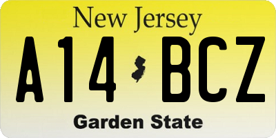 NJ license plate A14BCZ