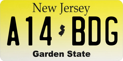 NJ license plate A14BDG