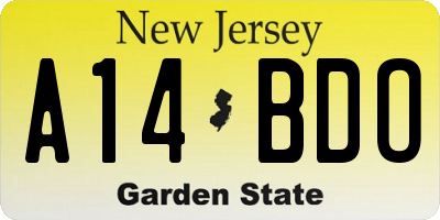 NJ license plate A14BDO