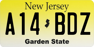 NJ license plate A14BDZ