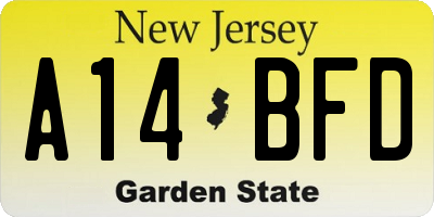 NJ license plate A14BFD