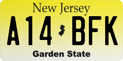 NJ license plate A14BFK