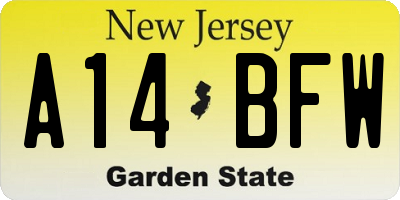 NJ license plate A14BFW