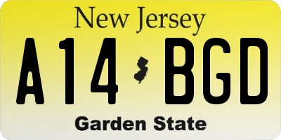 NJ license plate A14BGD
