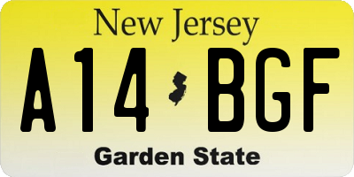 NJ license plate A14BGF