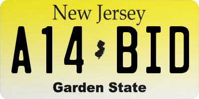 NJ license plate A14BID