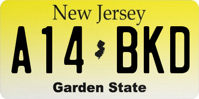NJ license plate A14BKD