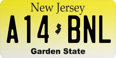 NJ license plate A14BNL